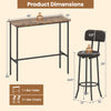 3-piece industrial bar table set featuring a rustic brown table and two upholstered stools with footrests for dining.