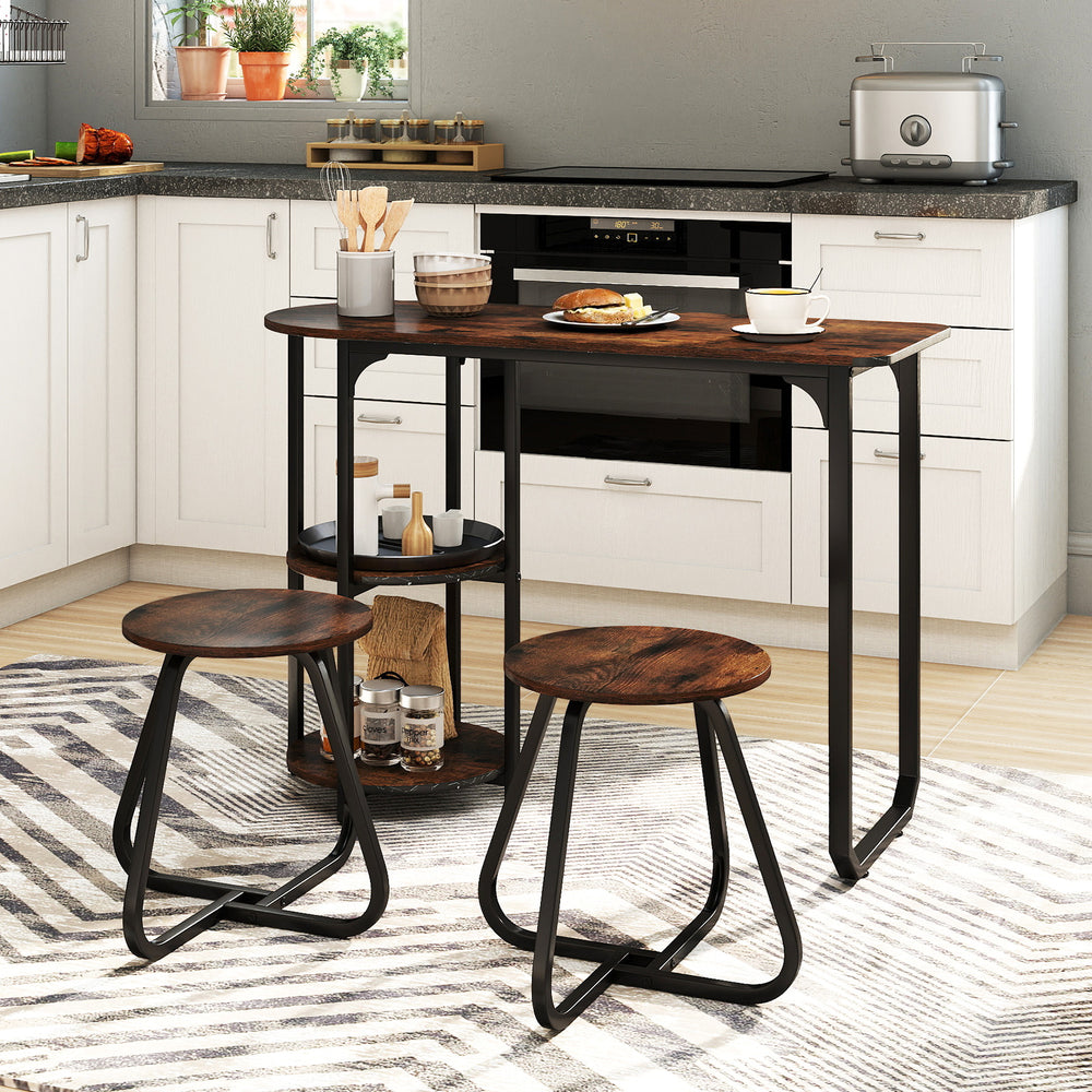 3-Piece Industrial Dining Table Set for Small Space-Rustic Brown - Gallery View 1 of 10