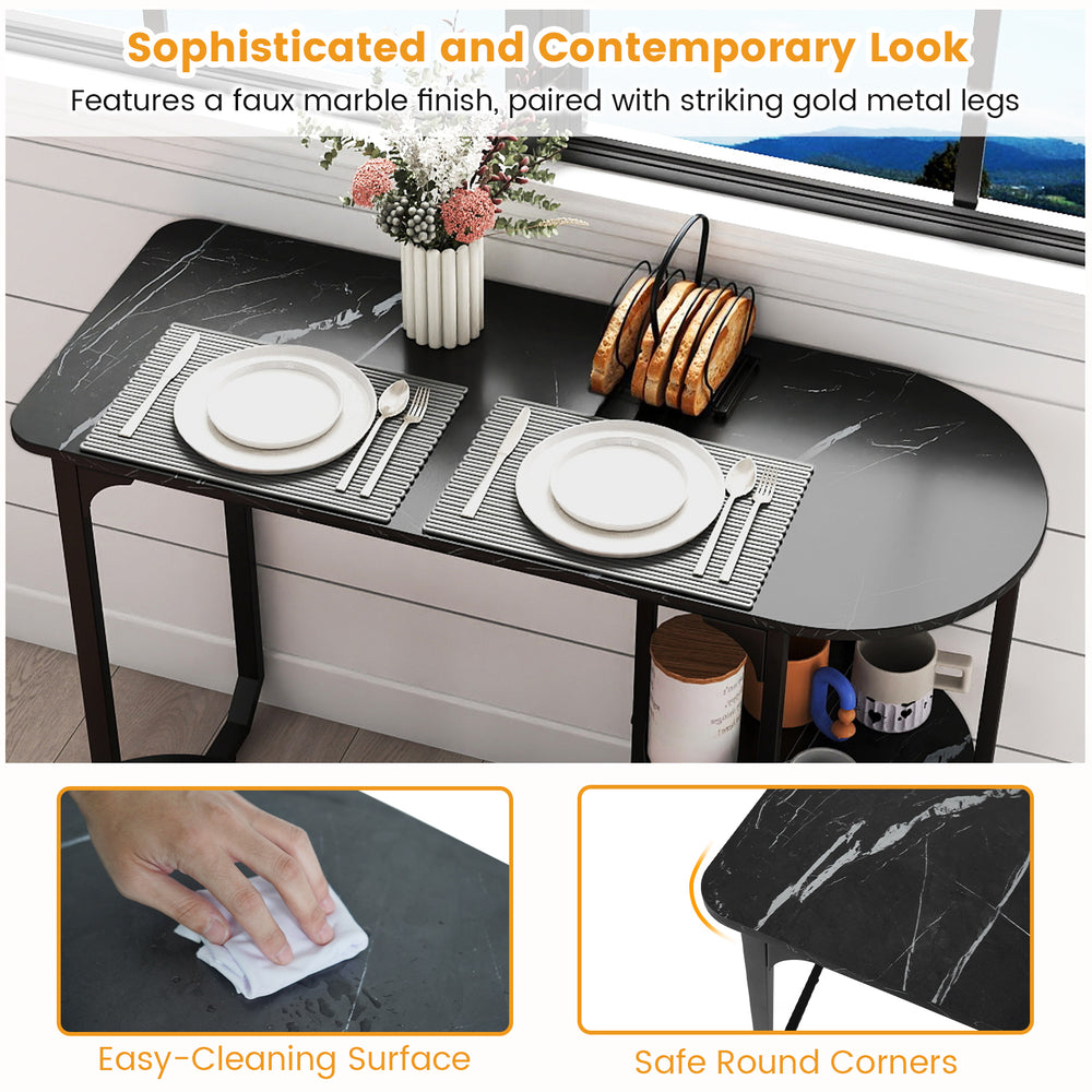 Black industrial dining table set with faux marble finish, metal legs, and easy-clean surfaces, perfect for small.