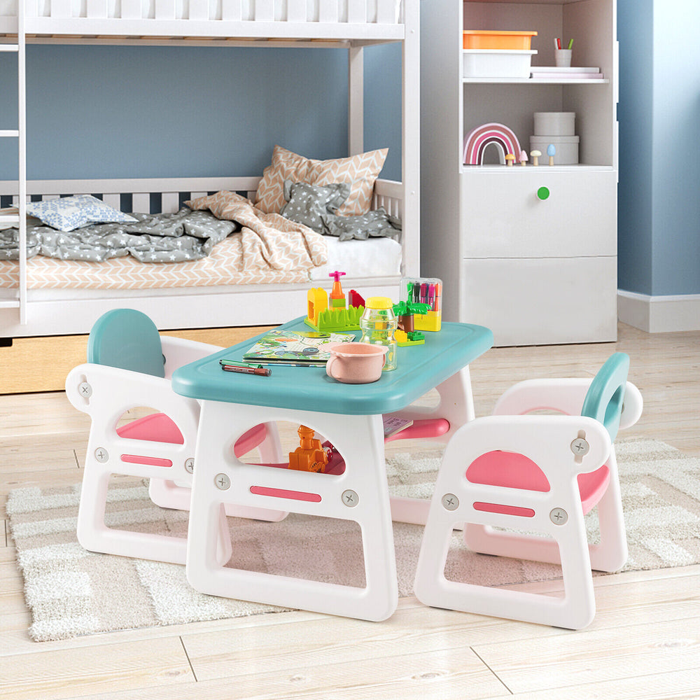 Kids Table and Chair Set with Building Blocks-Pink & Blue - Gallery View 1 of 10