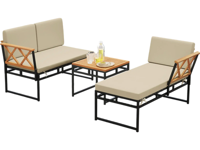 Costway 3-Piece L-Shaped Patio Furniture Set Beige 785426913 New