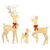 Lighted golden Christmas reindeer family set with 280 LED lights, festive bows, and sturdy metal frame for outdoor display.