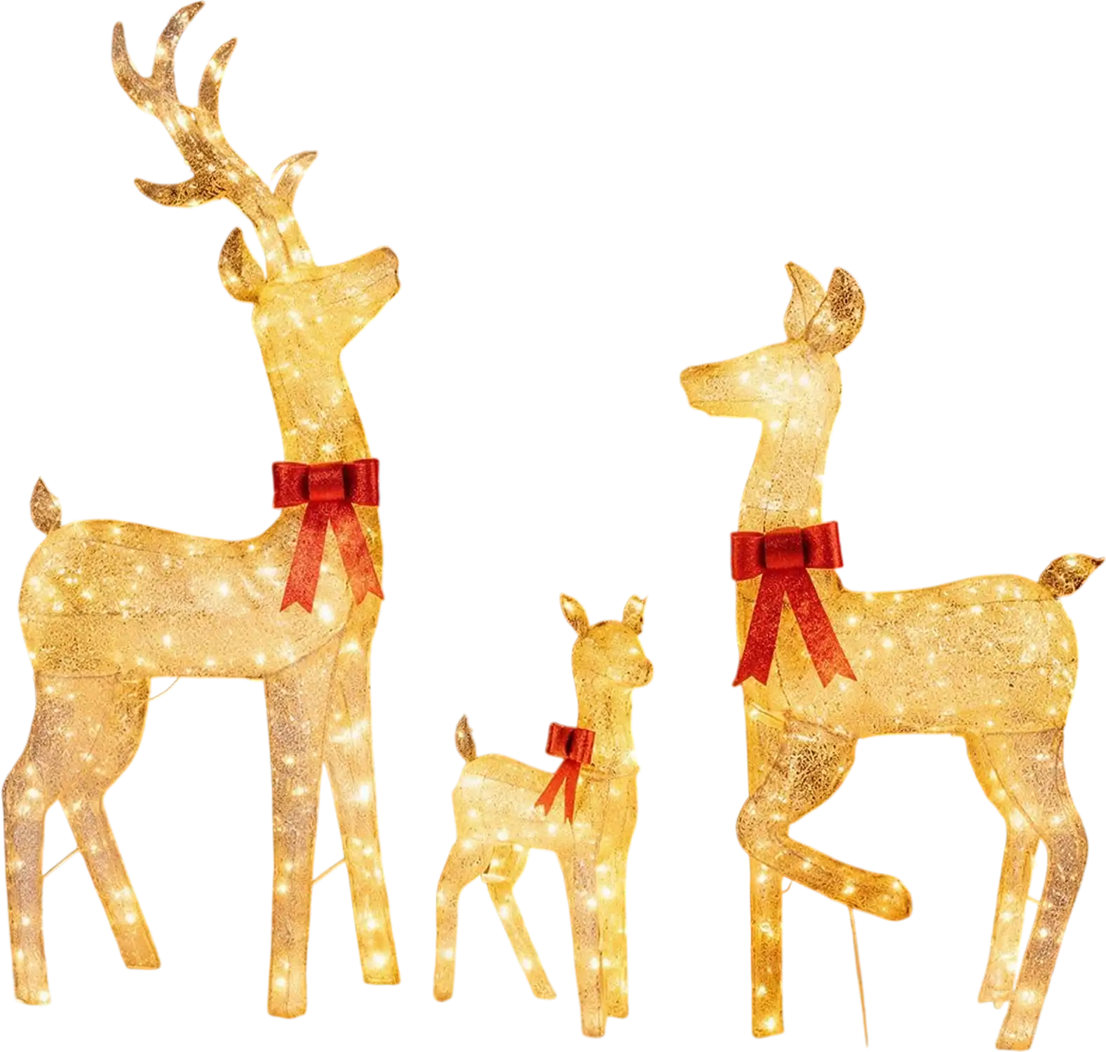 Costway 3-Piece Lighted Golden Christmas Reindeer Family Set 89194472 New