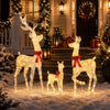 Lighted golden Christmas reindeer family set with 280 LED lights, festive bows, and sturdy metal frames for outdoor display.