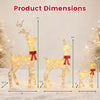 Three-piece lighted golden Christmas reindeer family set showcases dimensions with motorized head-shaking motion for festive decor.
