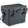 20qt hard cooler in dark gray with built-in bottle opener and fish ruler, ideal for outdoor adventures and camping.