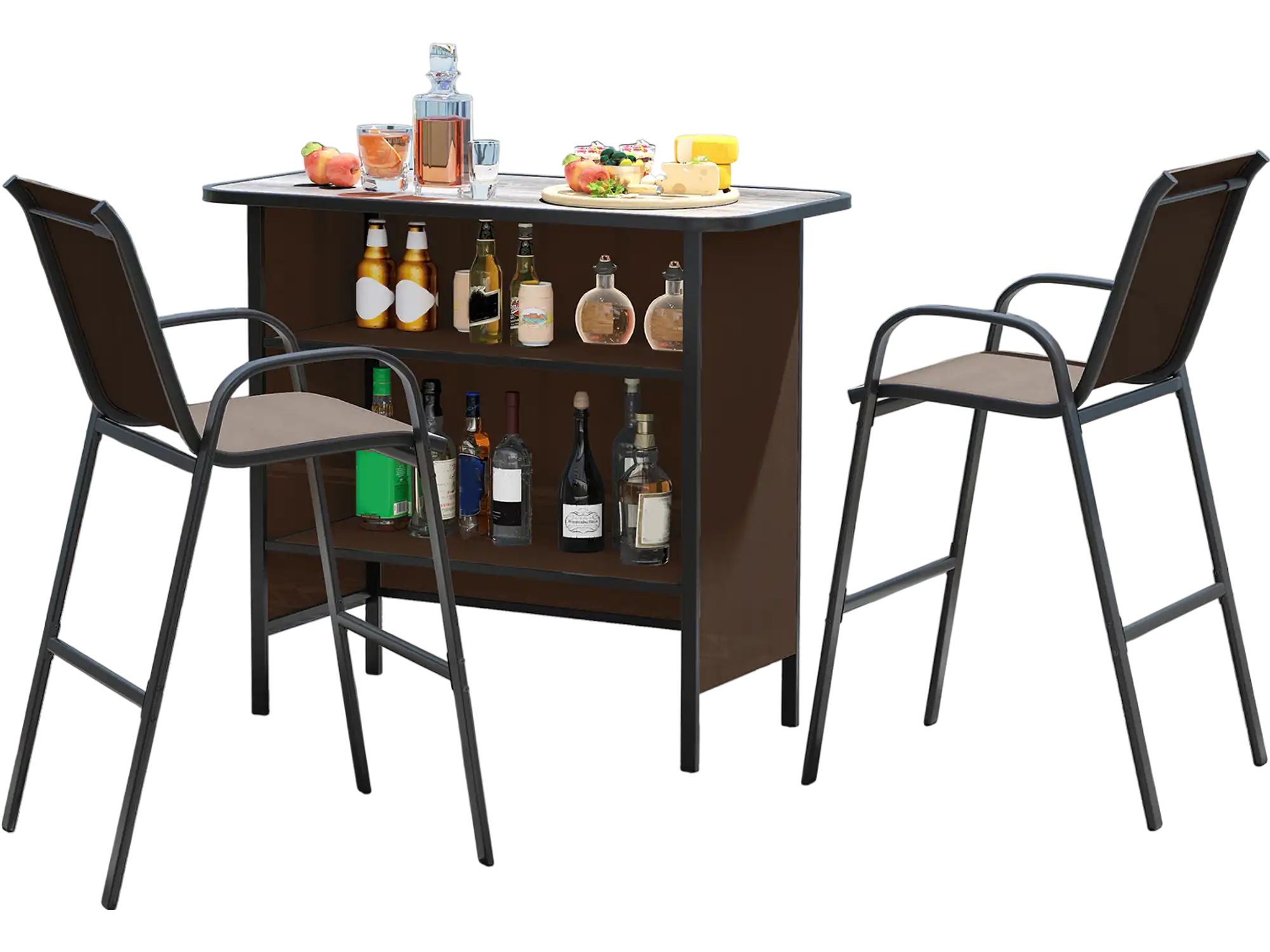 Costway 3-Piece Outdoor Bar Set with Footrest & 2-Tier Shelf Coffee 645971238 New