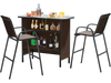 Outdoor bar set featuring a coffee wood-like tabletop, two barstools with footrests, perfect for backyard relaxation.