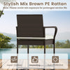 Stylish outdoor bar chair with hand-woven PE rattan, soft cushion, and curved armrests for backyard relaxation.