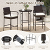 Outdoor bar table set featuring a tempered glass top, PE wicker, and soft cushions, perfect for backyard relaxation.