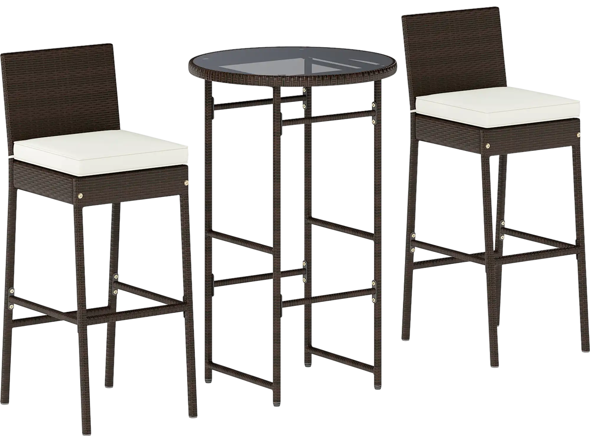 Costway 3-Pc Outdoor Patio Bar Set Metal Barstools Table 50785186 New
