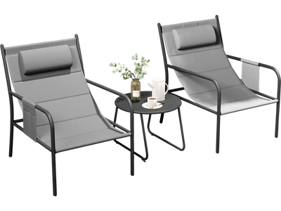 Costway 3-Piece Outdoor Patio Bistro Set Metal Chairs Coffee Table Gray 31986547 New