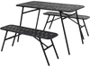 3-piece outdoor dining set in black featuring a table and two benches, perfect for backyard gatherings and easy assembly.