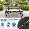 3-piece outdoor dining set featuring a black powder-coated metal frame, ideal for backyard gatherings and easy maintenance.
