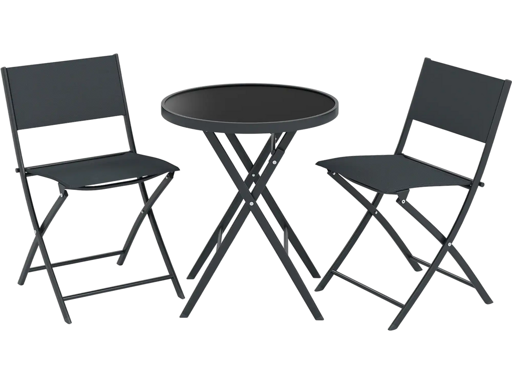 3 Piece Outdoor Folding Patio Bistro Set with Tempered Glass Coffee Table and 2 Patio Chairs