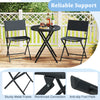 Three-piece outdoor folding patio bistro set featuring a tempered glass table and two ergonomic chairs for comfortable.