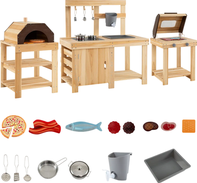 Costway 3-Pc Outdoor Mud Kitchen Playset BBQ Grill Pizza Oven 654318729 New