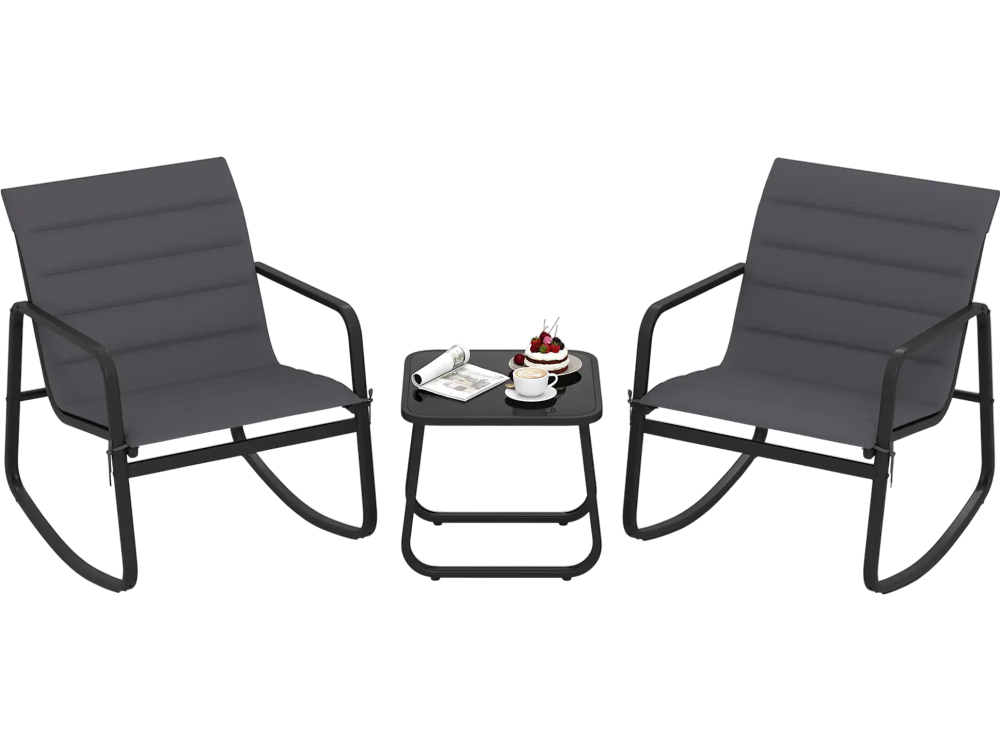 Costway 3 Piece Outdoor Rocking Bistro Set Porch Chairs Glass Table 16972991 New