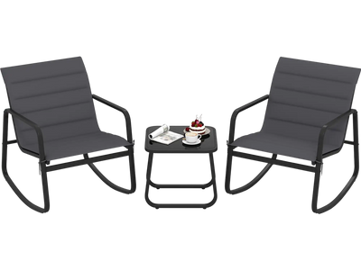 Costway 3 Piece Outdoor Rocking Bistro Set Porch Chairs Glass Table 16972991 New