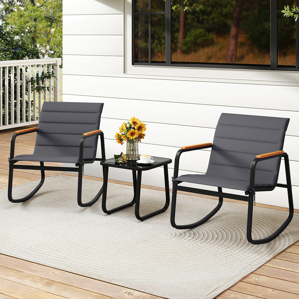 3 Piece Outdoor Rocking Bistro Set Porch Rocker Chairs-Gray - Gallery View 1 of 10