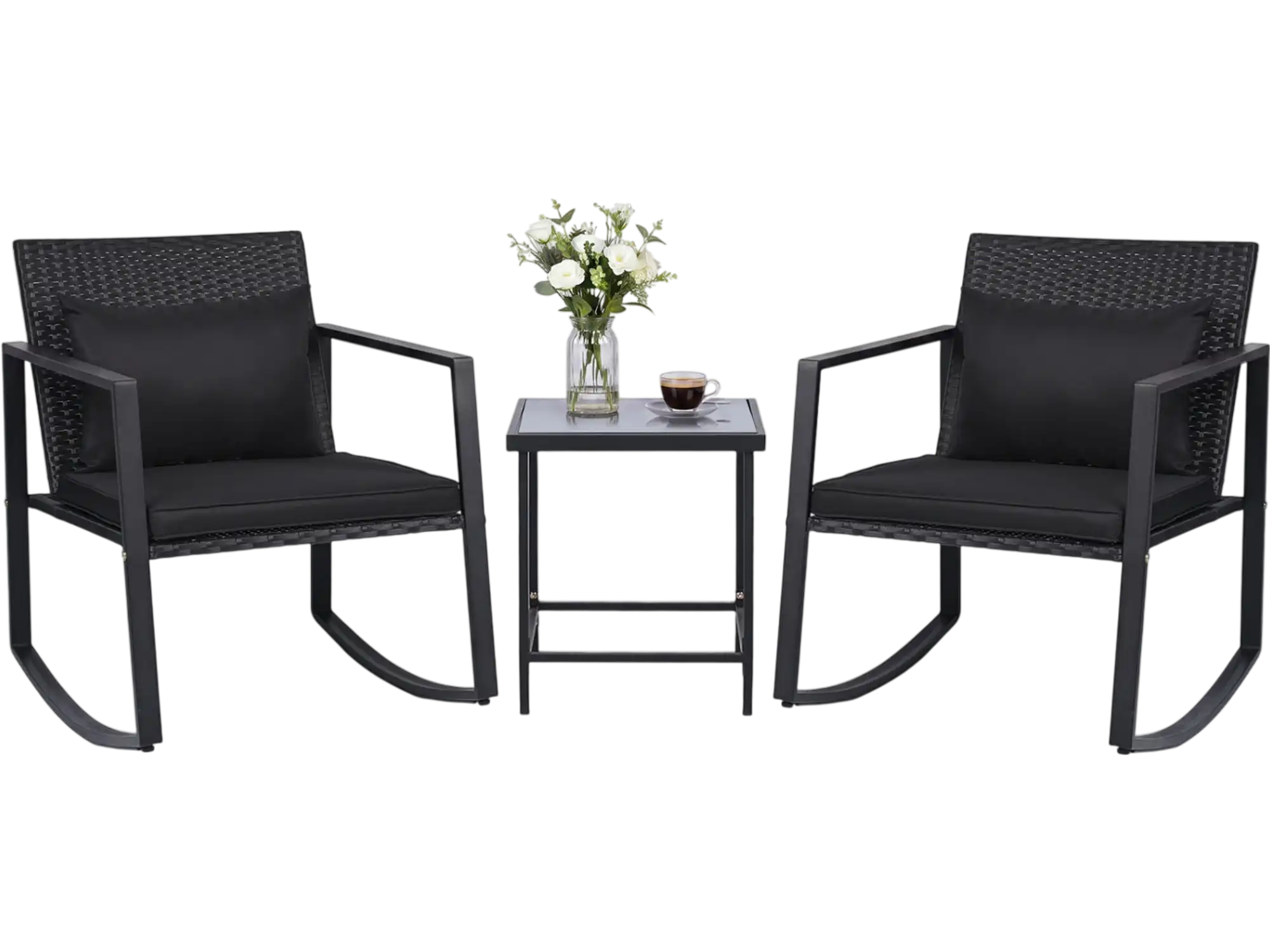 Costway 3-Piece Outdoor Rocking Bistro Set Cushions Glass Table 23239073 New