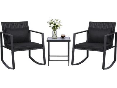 Costway 3-Piece Outdoor Rocking Bistro Set w/ Cushions & Glass Table 23239073 New