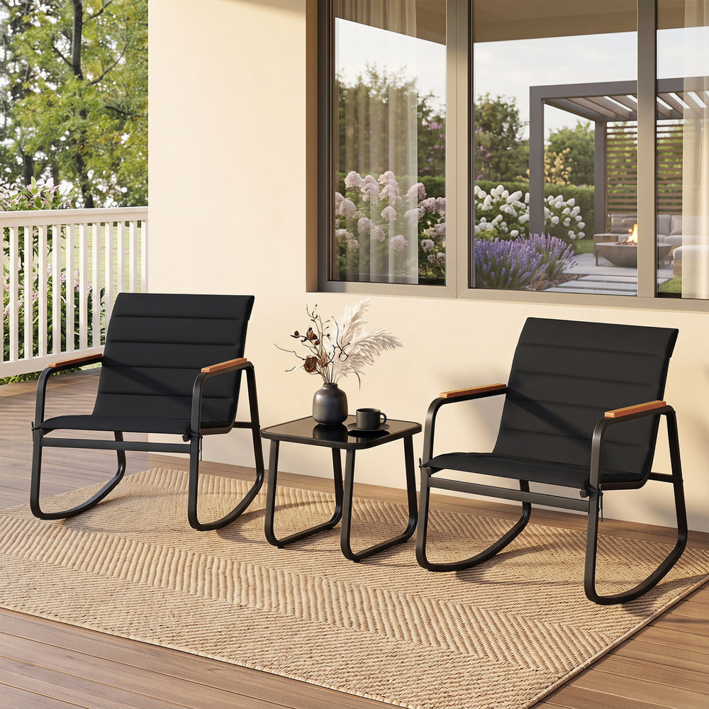 3 Piece Outdoor Rocking Bistro Set Porch Rocker Chairs-Black - Gallery View 1 of 10