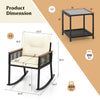 Rocking chair from the 3 Piece Outdoor PE Rattan Bistro Set with cream cushions and black frame for patio relaxation.