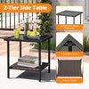 2-tier side table with tempered glass top and rattan shelf, ideal for outdoor use in backyard or poolside settings.