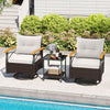 3 Piece Outdoor Swivel Chair Set with Tempered Glass Side Table-White - Gallery View 1 of 10