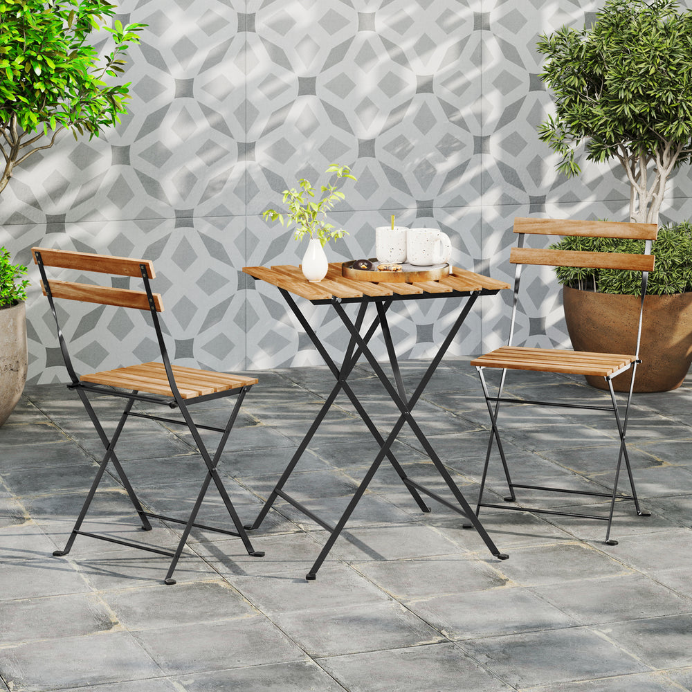 3 Piece Patio Acacia Wood Bistro Set with Slatted Seat and Tabletop-Brown - Gallery View 1 of 10