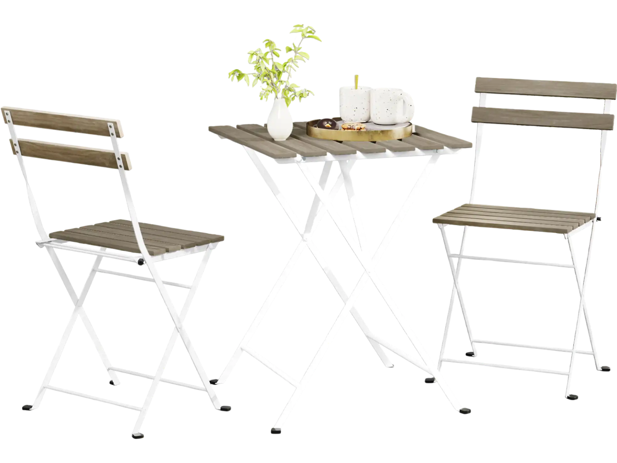 Costway 3 Piece Patio Acacia Wood Bistro Dining Set Gray 843591726 New