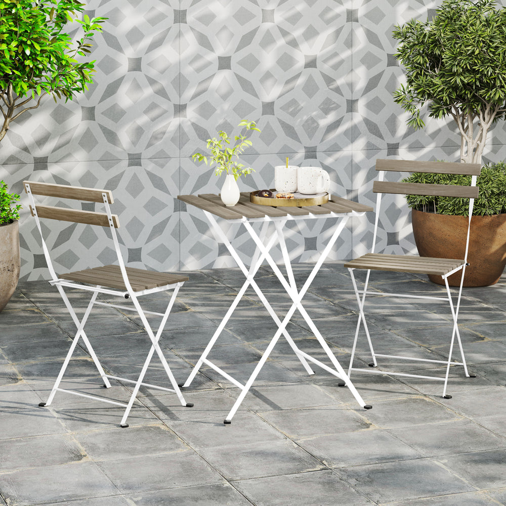 3 Piece Patio Acacia Wood Bistro Set with Slatted Seat and Tabletop-Gray - Gallery View 1 of 10