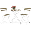 Folding chair with gray acacia wood slatted seat and strong metal frame, ideal for compact outdoor spaces.