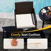 Comfy seat cushion on a wicker bar chair, featuring high-density sponge and zippered covers for easy cleaning.