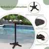 Round high top table with stable cross-shaped structure and adjustable foot pads, perfect for outdoor patio use.