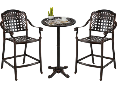 Costway 3-Pc Outdoor Cast Aluminum Patio Bar Set Round High Top Table 2 Counter Height Stools 38229684 New
