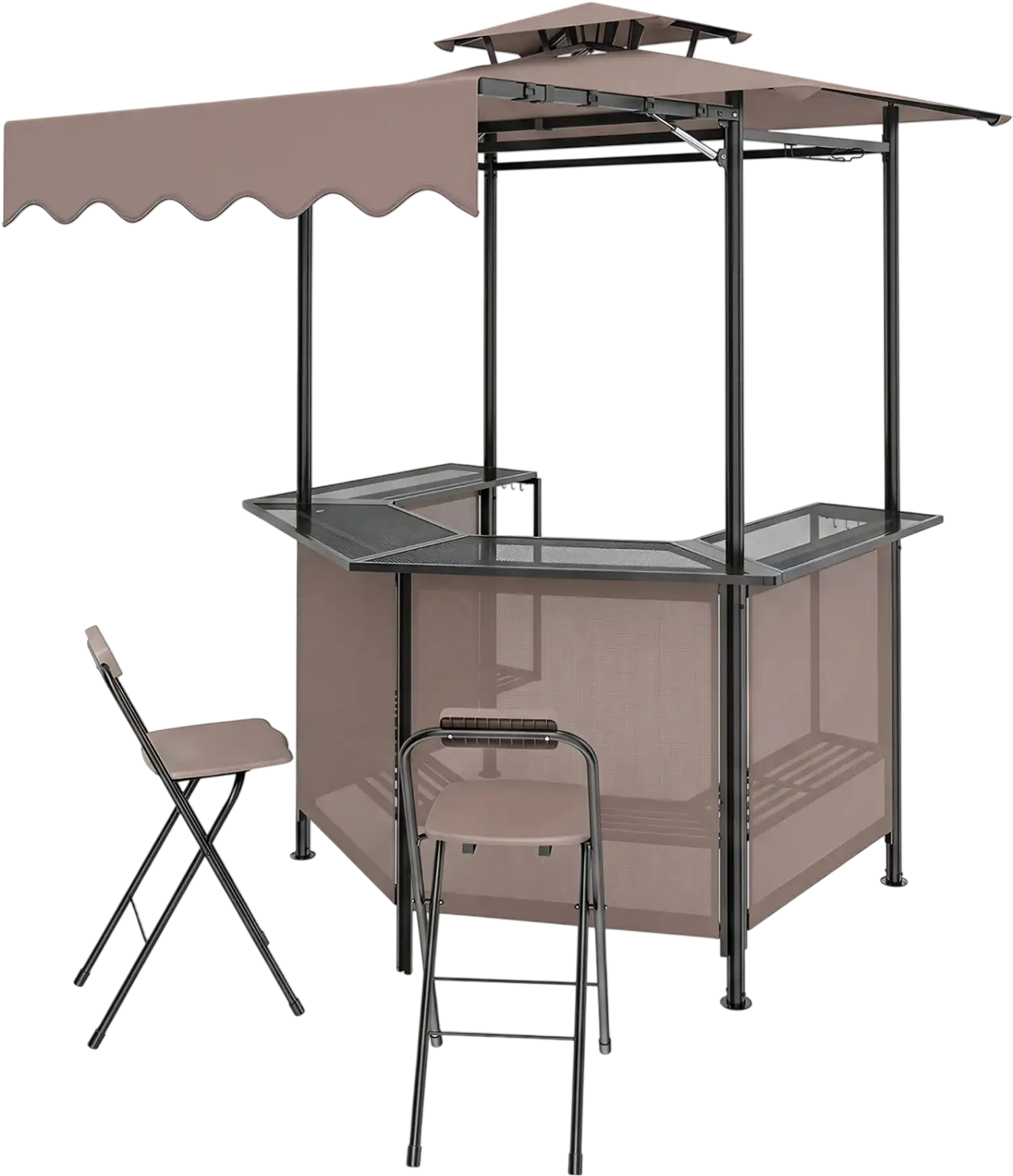 Costway 3-Piece Patio Bar Set Outdoor Grill Gazebo w/ 2 Folding Bar Stools 30461468 New