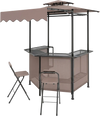 Side view of the patio gazebo showcasing a heat-resistant tabletop and organized slatted shelves for grilling.