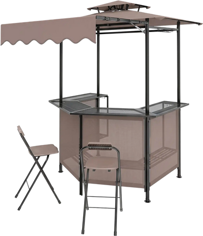 Costway 3-Piece Patio Bar Set Outdoor Grill Gazebo w/ 2 Folding Bar Stools 30461468 New