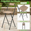Folding bar stool with ergonomic seat and relaxed footrest, designed for comfort in outdoor patio settings.