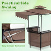 Practical side awning of the 3-piece patio bar set in brown, featuring an easy-to-open mechanism for added sun.