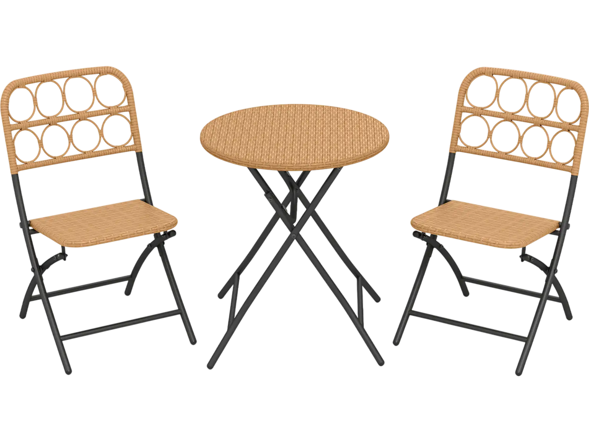 Costway 3-Piece Folding Patio Bistro Set Round Table & Wicker Chairs 23974284 New