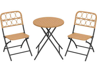 Costway 3-Piece Folding Patio Bistro Set Round Table & Wicker Chairs 23974284 New