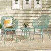 Three-piece patio chair set in green with PP seats and a coffee table, perfect for backyard or balcony relaxation.