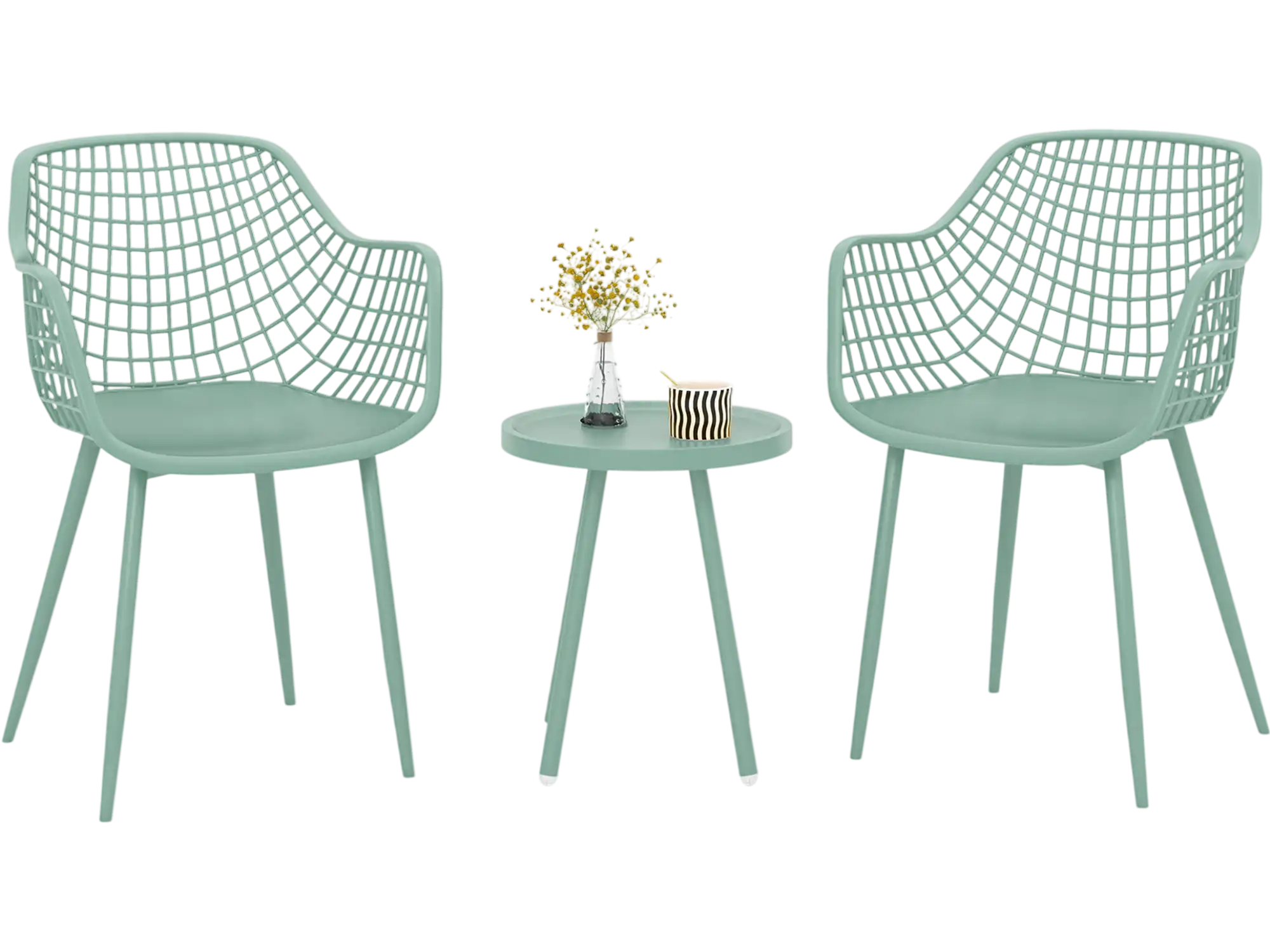 Costway 3-Pc Patio Chair Set w/ PP Seat Tabletop for Porch 89165274 New