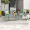 Side view of a green patio chair with ergonomic design and breathable backrest, ideal for comfortable outdoor seating.