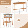 Dimensions of the 3 Pieces Patio Counter Height Bar Set with solid acacia wood and cushioned barstools for outdoor use.