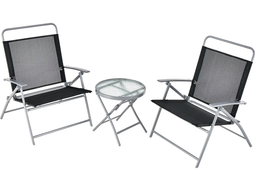 3 Pieces Patio Folding Chair Set Outdoor Metal Conversation Set