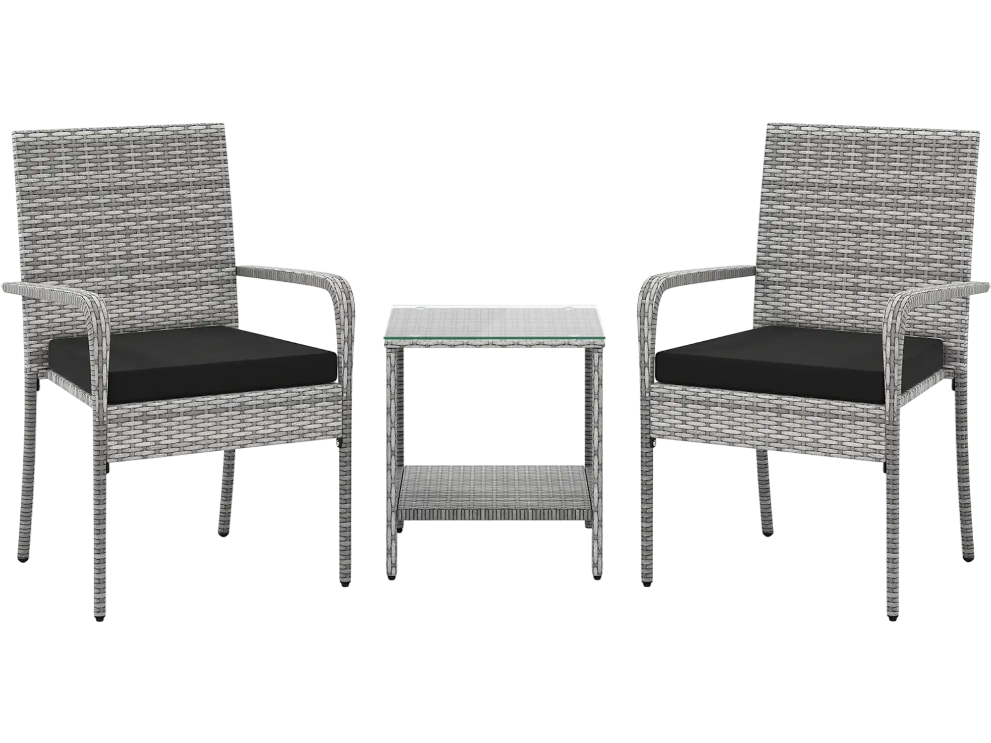 Costway 3 Piece Patio Furniture Set Seat Cushions Tempered Glass Table Balcony 92983456 New